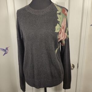 27 Miles Malibu 100% Cashmere Floral Intarsia Sweater Size M